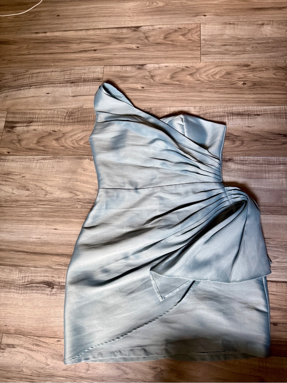 Satin One-Shoulder Mini Dress in Light Blue/teal